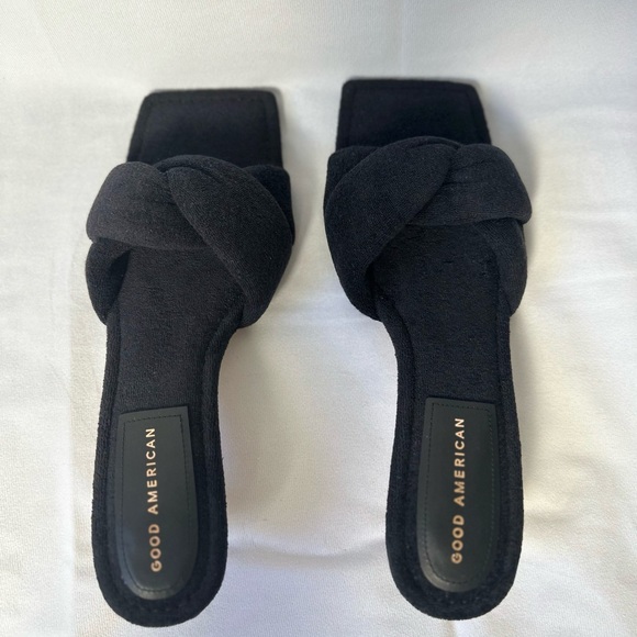 New Good American Terry Kickstand Mule Black Heels - Picture 6 of 9